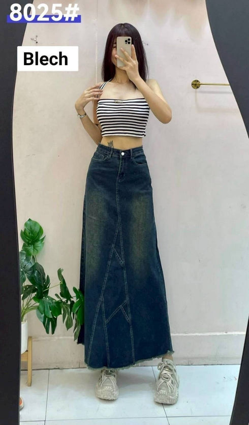 Denim Fitted Long Skirts